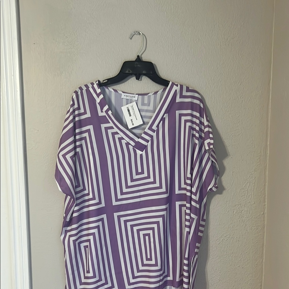 First Love Purple and White Short Sleeve Blouse